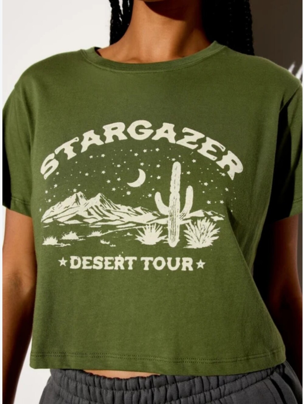 Spiritual Gangster Stargazer Desert Tour Green Cropped Short Tee Size XL